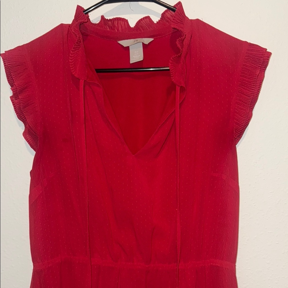 H&M Red Mini Dress with Ruffle Sleeves - Picture 3 of 4
